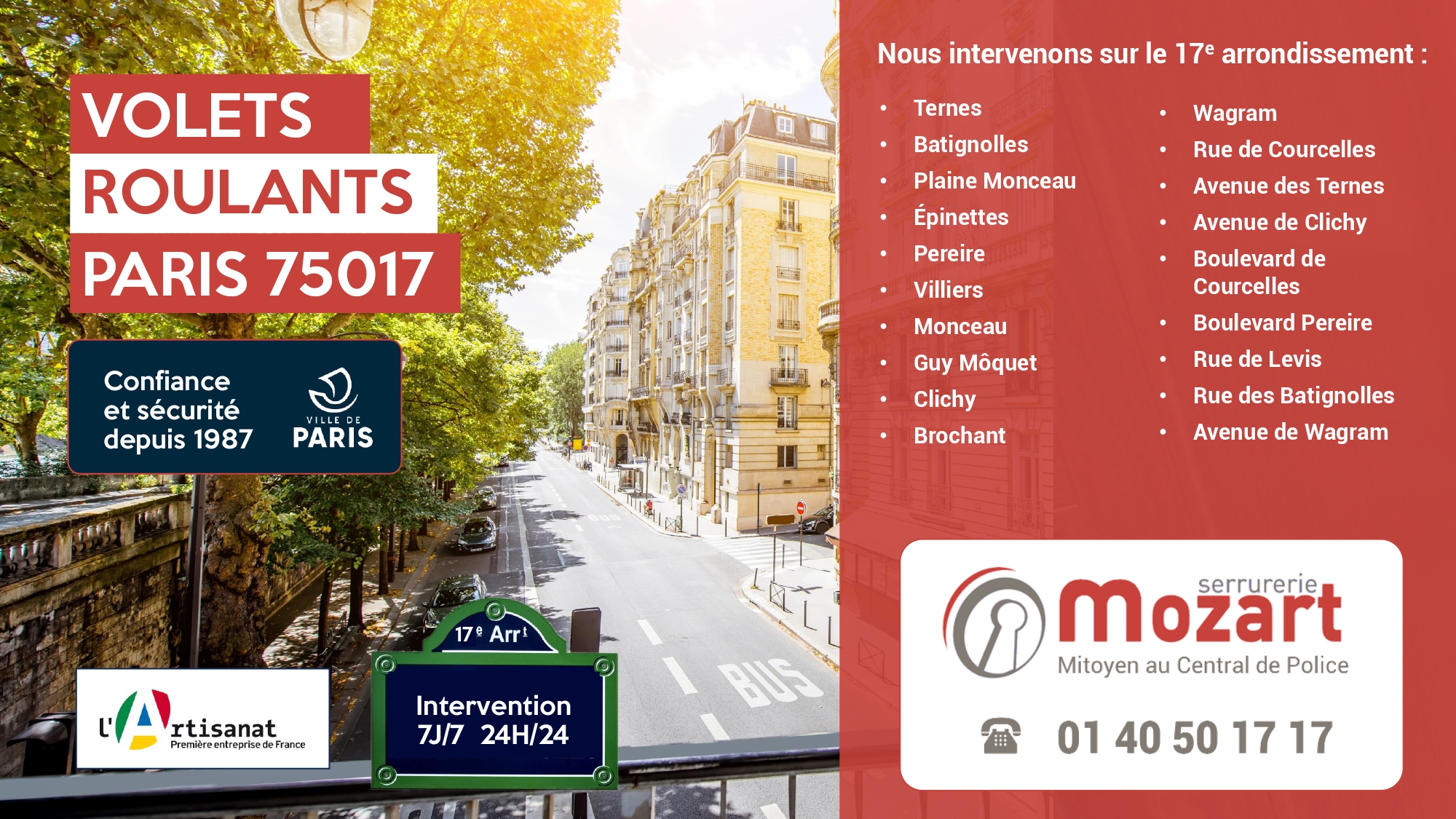 Serrurerie Mozart - Experts en réparation de volets roulants - 17ème arrondissement - 01 40 50 17 17