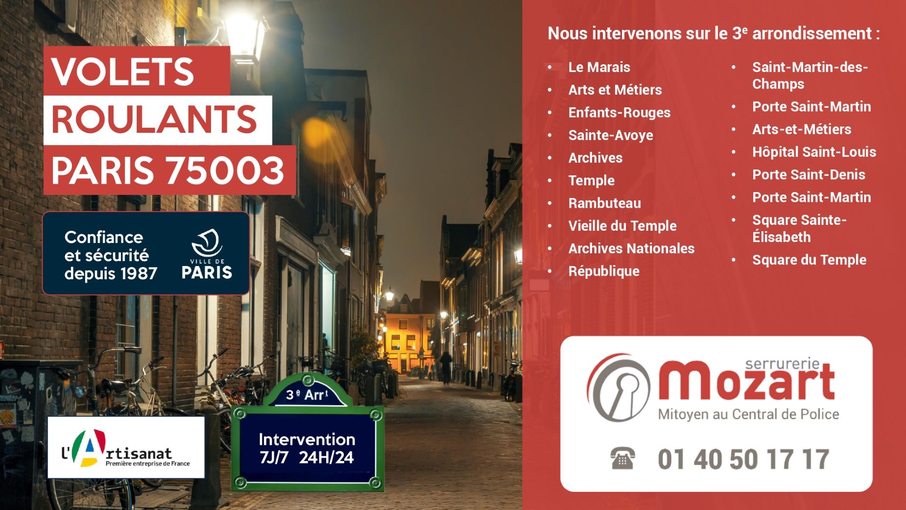 Service Expert Serrurerie Mozart : Volets Roulants 3ème arrondissement Paris