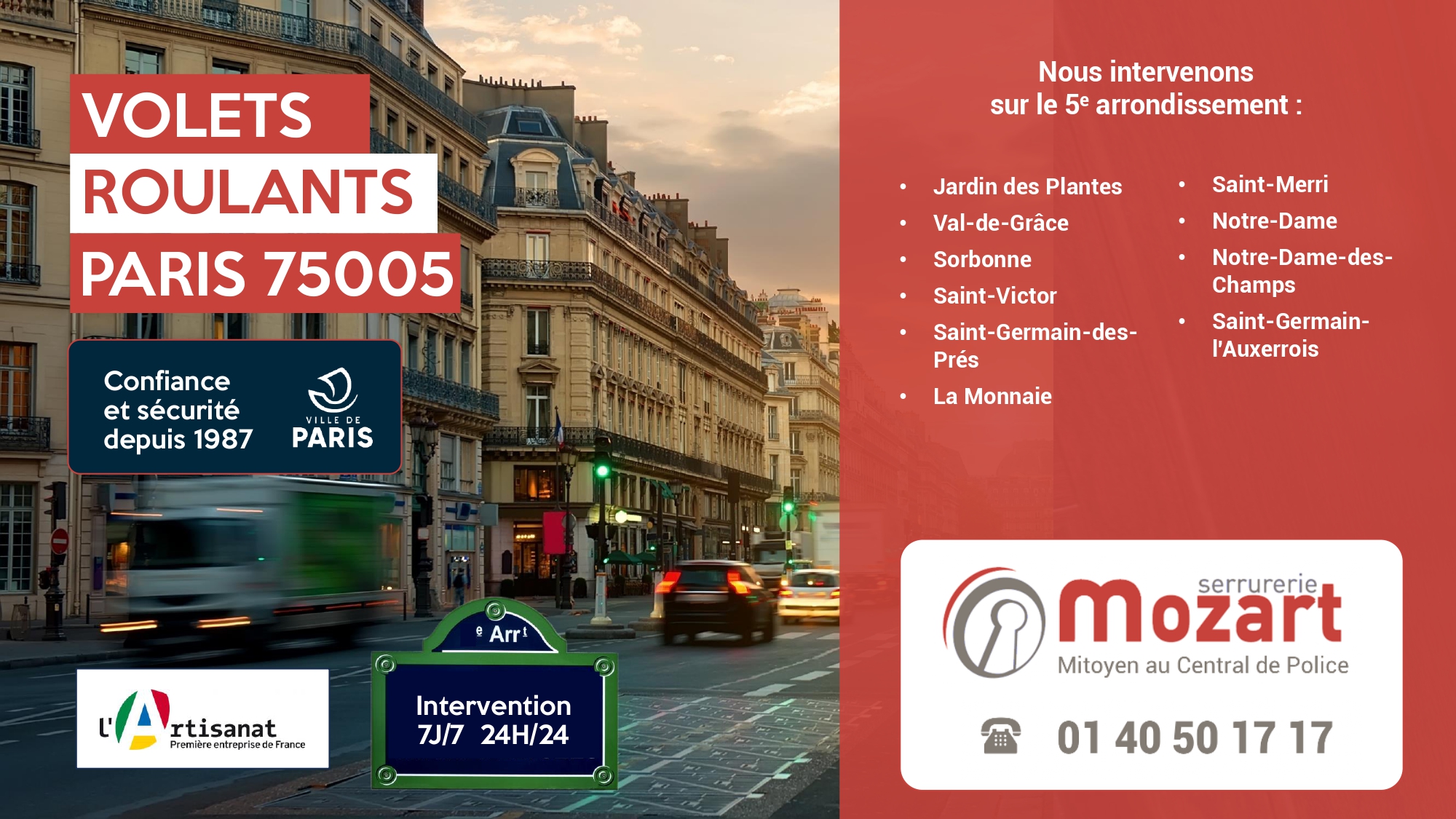 Serrurerie Mozart Volets Roulants - Quai de la Tournelle, Paris 5 - Téléphone : 01 40 50 17 17