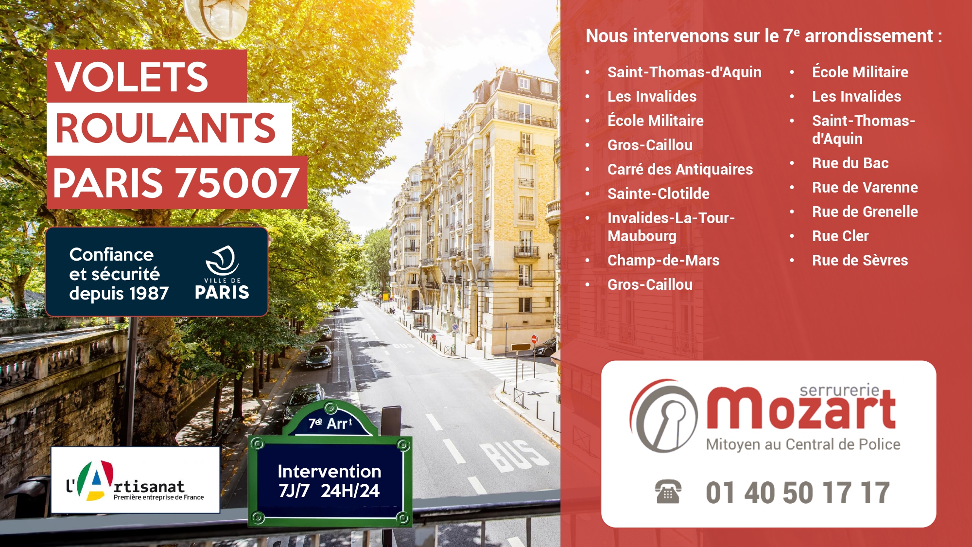 Balcon avec vue sur la rue de l'Université - Serrurerie Mozart Paris 7e - 01 40 50 17 17